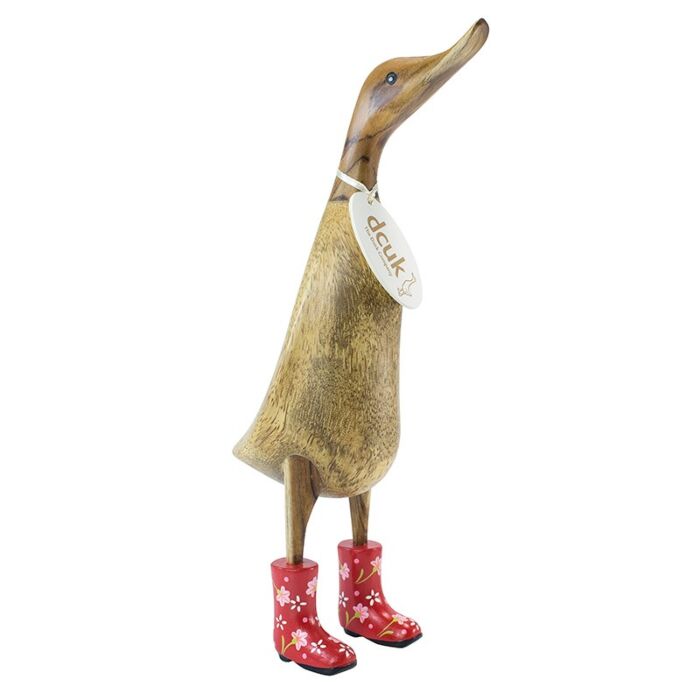 Natural Finish Ducklet with Floral Welly Boots-Red-1